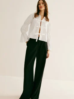 New Pleated Tie Front Polo Shirt Blouses & Shirts|Tops