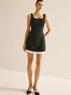Hot Pleated Trim Tweed Tank Short Dress Black Dresses|Casual Dresses