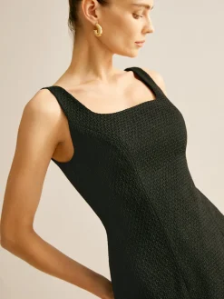Hot Pleated Trim Tweed Tank Short Dress Black Dresses|Casual Dresses