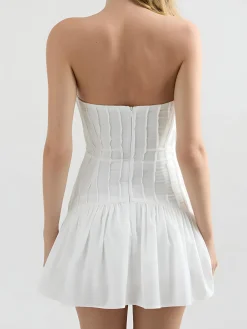New Pleated Tube Short Dress White Dresses|Casual Dresses