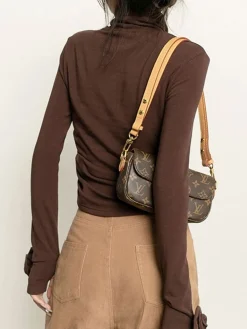 New Pleated Turtleneck 3D Flower Slim T-Shirt T-shirts|Tops
