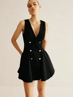 Discount Pleated Umbrella Shape Tank Dress Black Dresses|Casual Dresses