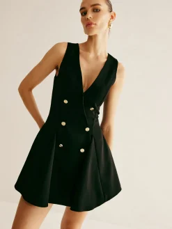 Discount Pleated Umbrella Shape Tank Dress Black Dresses|Casual Dresses