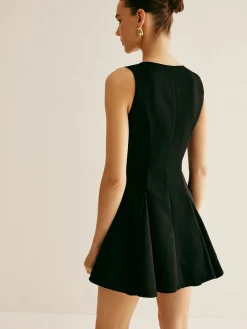 Discount Pleated Umbrella Shape Tank Dress Black Dresses|Casual Dresses