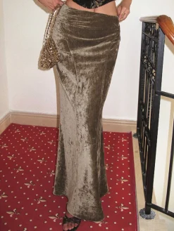 New Pleated Velvet Maxi Skirt Skirts|Matching Sets