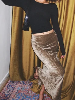 New Pleated Velvet Maxi Skirt Skirts|Matching Sets