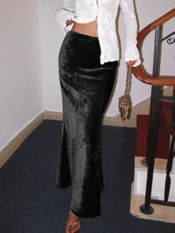New Pleated Velvet Maxi Skirt Skirts|Matching Sets