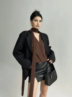 Discount Pleated V-Neck Shirt With Scarf Blouses & Shirts