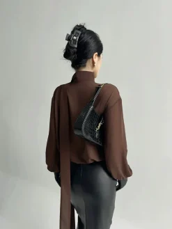 Discount Pleated V-Neck Shirt With Scarf Blouses & Shirts