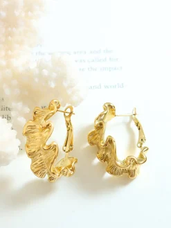 Online Pleated Wave Textured Hoop Earrings Earrings|Accessories