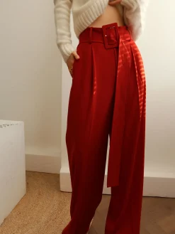 Best Pleated Wide Belted Pants Pants|Bottoms