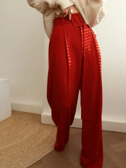 Best Pleated Wide Belted Pants Pants|Bottoms