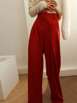 Best Pleated Wide Belted Pants Pants|Bottoms