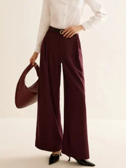Pleated Wide Leg Pants Without Belt Wide Leg|Pants