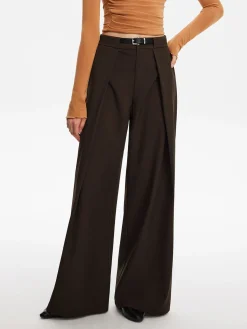 Sale Pleated Wide-Leg Pants With Belt Pants|Bottoms