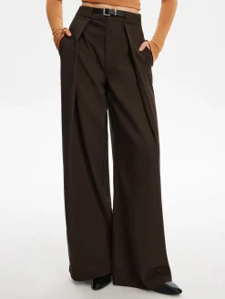 Sale Pleated Wide-Leg Pants With Belt Pants|Bottoms