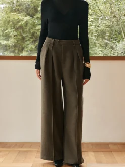 Online Pleated Wide-Leg Warm Pants Pants|Bottoms