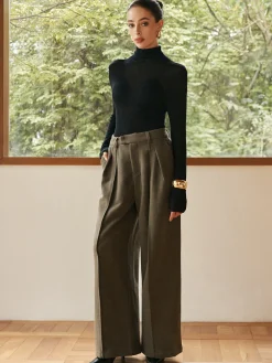 Online Pleated Wide-Leg Warm Pants Pants|Bottoms