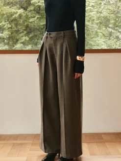 Online Pleated Wide-Leg Warm Pants Pants|Bottoms