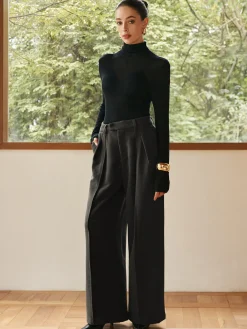 Online Pleated Wide-Leg Warm Pants Pants|Bottoms