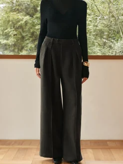 Online Pleated Wide-Leg Warm Pants Pants|Bottoms