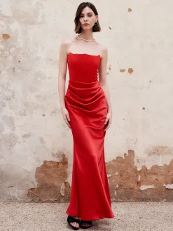 Discount Pleated Zipper Corset Tube Long Dress Cocktail & Party Dresses|Summer Dresses