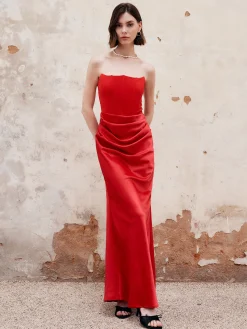 Discount Pleated Zipper Corset Tube Long Dress Cocktail & Party Dresses|Summer Dresses