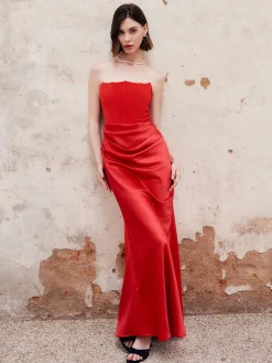 Discount Pleated Zipper Corset Tube Long Dress Cocktail & Party Dresses|Summer Dresses