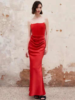 Discount Pleated Zipper Corset Tube Long Dress Cocktail & Party Dresses|Summer Dresses