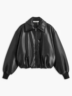 Sale Pleated Zipper Lapel PU Leather Jacket Outerwear|Tops