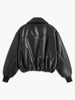 Sale Pleated Zipper Lapel PU Leather Jacket Outerwear|Tops