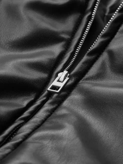 Sale Pleated Zipper Lapel PU Leather Jacket Outerwear|Tops
