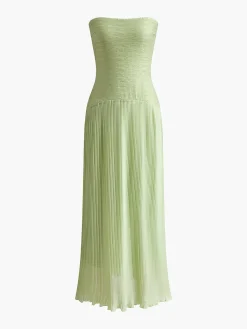 Pleated Zipper Plisse Tube Dress Cocktail & Party Dresses|Midi Dresses
