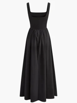 Online Pleated Zipper Strappy Long Dress Dresses