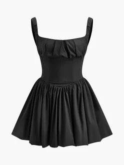 Sale Pleated Zipper Strappy Short Dress Dresses