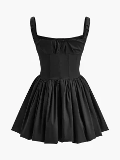 Sale Pleated Zipper Strappy Short Dress Dresses