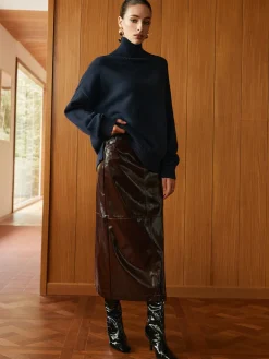 New Pocket Split Faux Leather Skirt Skirts|Bottoms
