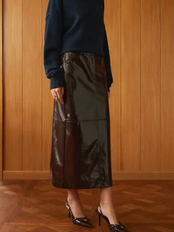New Pocket Split Faux Leather Skirt Skirts|Bottoms