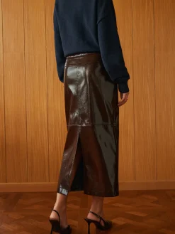 New Pocket Split Faux Leather Skirt Skirts|Bottoms