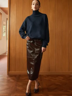 New Pocket Split Faux Leather Skirt Skirts|Bottoms