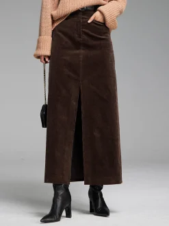 Pockets Corduroy Slit Maxi Skirt Skirts|Bottoms