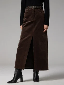 Pockets Corduroy Slit Maxi Skirt Skirts|Bottoms