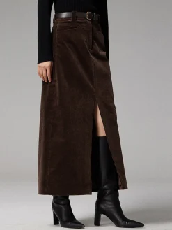 Pockets Corduroy Slit Maxi Skirt Skirts|Bottoms