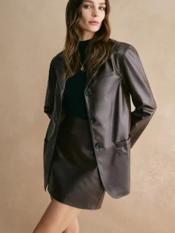 Online Pockets Faux Leather Blazer Outerwear|Blazers