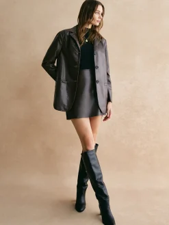 Online Pockets Faux Leather Blazer Outerwear|Blazers