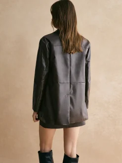 Online Pockets Faux Leather Blazer Outerwear|Blazers