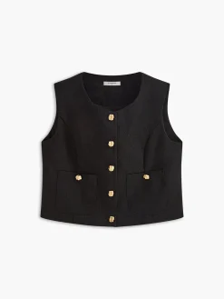 Best Pockets Golden Button Vest Vests|Outerwear