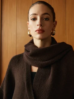 New Pockets Long Knit Outerwear With Scarf Sweater Tops|Outerwear