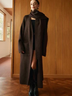 New Pockets Long Knit Outerwear With Scarf Sweater Tops|Outerwear