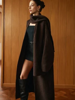 New Pockets Long Knit Outerwear With Scarf Sweater Tops|Outerwear